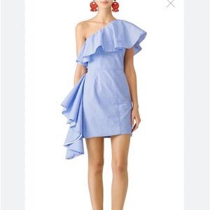 Viva Aviva Blue and White one shoulder Takeo cotton dress size 2 EUC